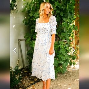 NWT BALTIC BORN Fabian Jacquard White  Blue Floral Midi Dress 3XL